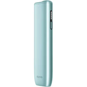Slim mint-green IQOS heat-not-burn tobacco device shown from the side, standing upright.