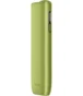 Green slim IQOS-style vape device with a vertical control panel on the side, standing upright.