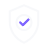 Purple checkmark inside a pale shield, signaling verification or security.